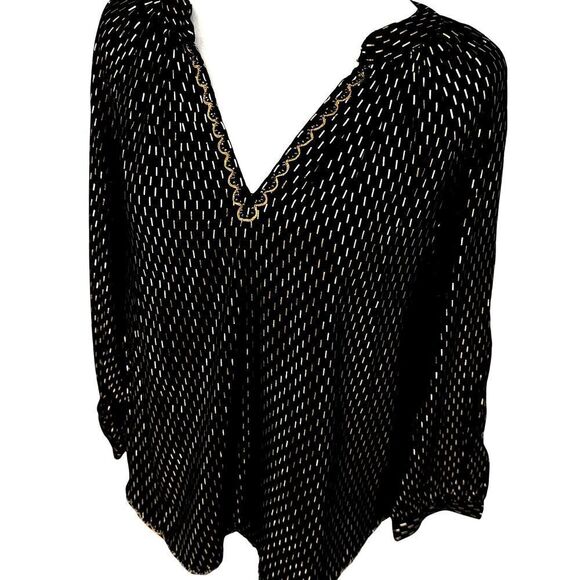 NWT Velvet by Graham & Spencer Black Gold Embroidered Boho Tunic Top XS - Picture 2 of 12
